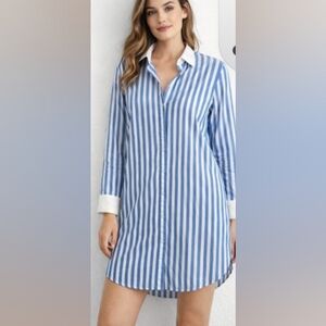 NWT. Mos Mosh Blue and White Striped Button-Up Shirt. Size S.